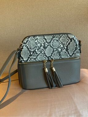 Grey SUGU Snake-Print Crossbody with Tassel Detail